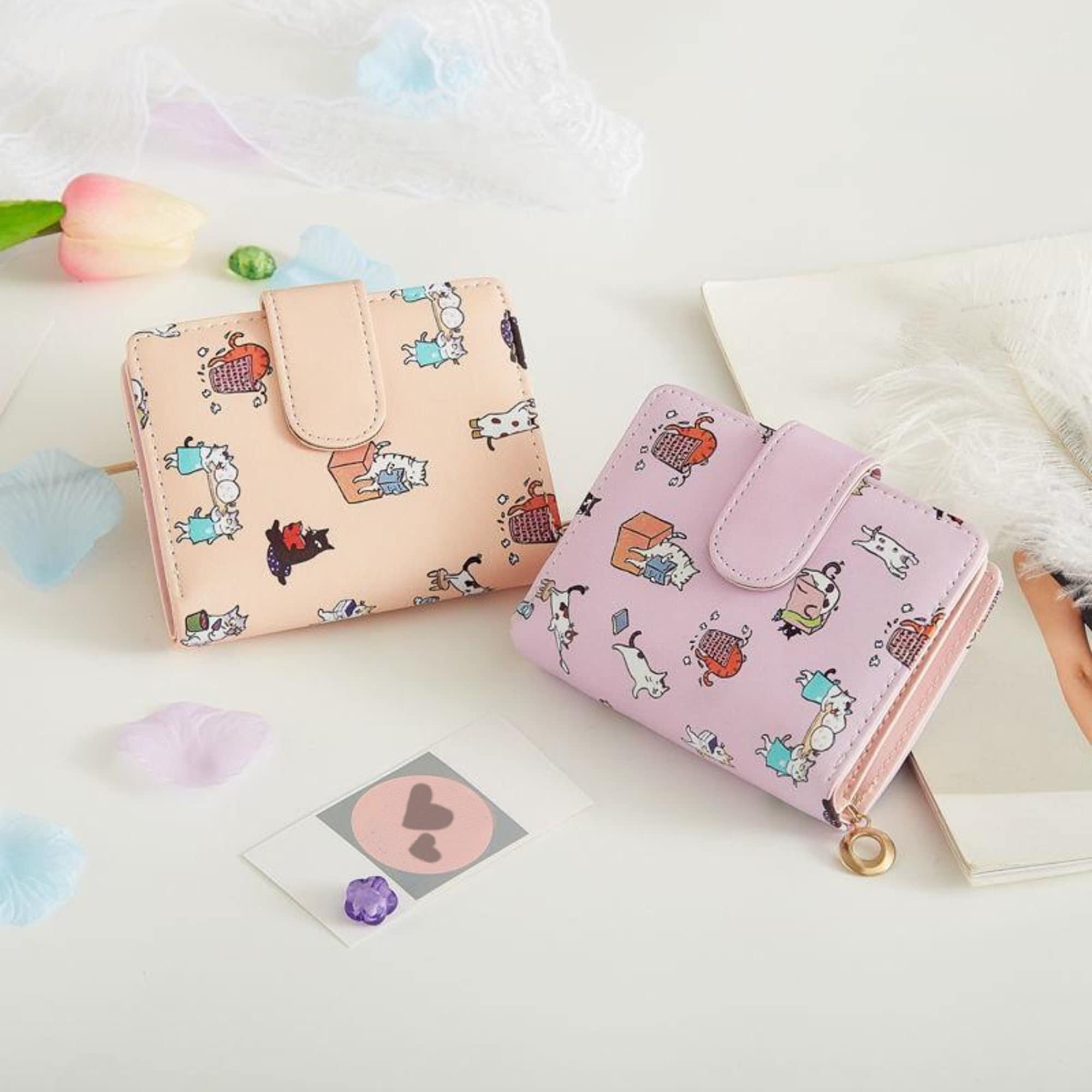 Cute Cartoon Embroidered Coin Purse PU Leather Mini Trifold Wallet
