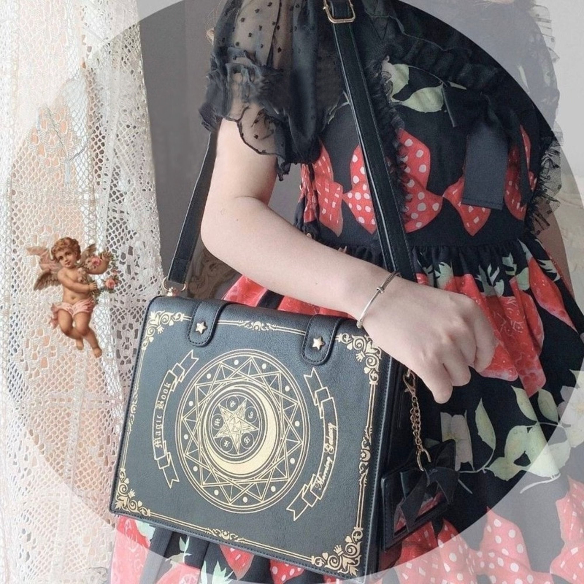 6 style Alice in Wonderland Victorian Clock Shoulder Bag Lady Lolita Style  Vintage School Round Cross Body Bag Messenger Bag