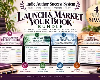 Indie Author Book Launch Bundle | 4 Google Sheets Trackers (Digital Download)