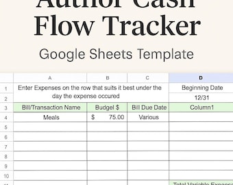 Author Cash Flow Tracker | Income & Expense Tracker Google Sheets | Writing Business Finance Tool