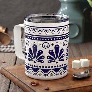TALAVERA MEXICO HAND PAINTED LEAD FREE Marked Coffee Cup Mug 3” Tall