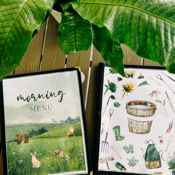 Naturinspirerad enkel morgonmeny Digitaltryck | Cirkelstund | Hemundervisningsmorgonkorgsidor | Affirmationer | Kalender | Väder +