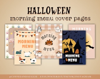 5 pages de couverture pour le menu du matin d'Halloween UNIQUEMENT, pages d'activités d'Halloween, feuilles d'activités d'Halloween, heure du cercle, matin d'Halloween, menu du matin