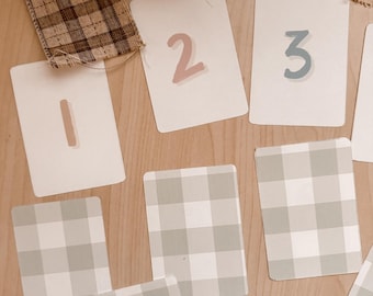 Cartes mémoire Vichy numéros 1-20 | Cartes de comptage pour les enfants d'âge préscolaire | Flashcards Montessori | Cartes numériques pour tout-petit | Flashcards imprimables | Salle de classe