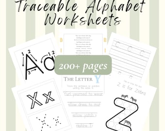May include: A set of printable alphabet tracing worksheets for kids. The worksheets feature uppercase and lowercase letters, dotted lines for tracing, and fun activities like dot-to-dot and coloring. The image shows a sample worksheet for the letter Z with a zebra illustration.