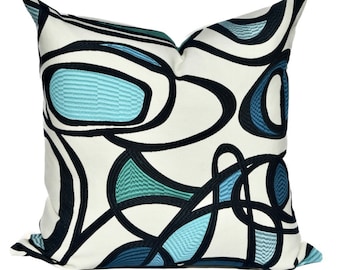 Funda de almohada con espirales turquesas - Moderno detalle geométrico de algodón - Memphis