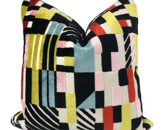 Geometric Velvet Pillow Cover – Colorful Block Design - Liv