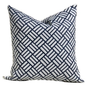 Navy Blue and White Woven Geometric Pillow Cover - Terrace Pillow Cover