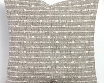 Stripe Pillow Cover - Taupe and White / Woven Knot Stripe Throw Pillow Cover - Hayden Pillow Cover