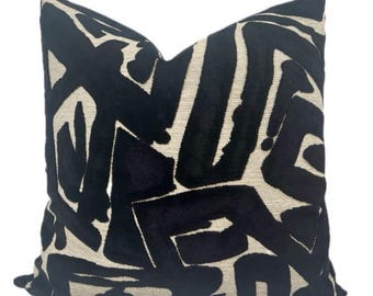 Black Velvet Pillow Cover - Onyx Geometric / Abstract Velvet Decorative Pillow - Henley Pillow Cover
