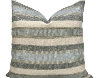 Striped Aqua Herringbone Pillow Cover – Alden Accent Pillow