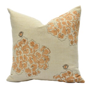 Orange and Beige Floral Pillow Cover - Moon Orchid Pillow