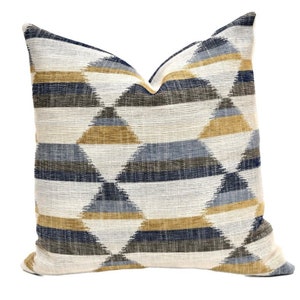 Multicolor Geometric Pillow Cover - Blue, Black, Gold and Cream Abstract Accent - Reese Pillow Cover