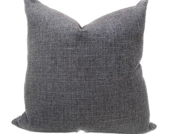 Gray Woven Textured Accent Pillow Cover - Solid Gray Decorative Throw Cushion Cover - Charcoal Pillow - Wiseman Pillow Cover