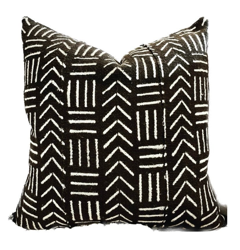 12 x 26 African Mudcloth Pillow Cover - Black Chevron main image 1