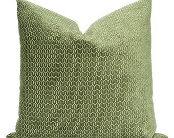 Olive Green Velvet Pillow Cover - Peridot Geometric Decorative Pillow - Petite