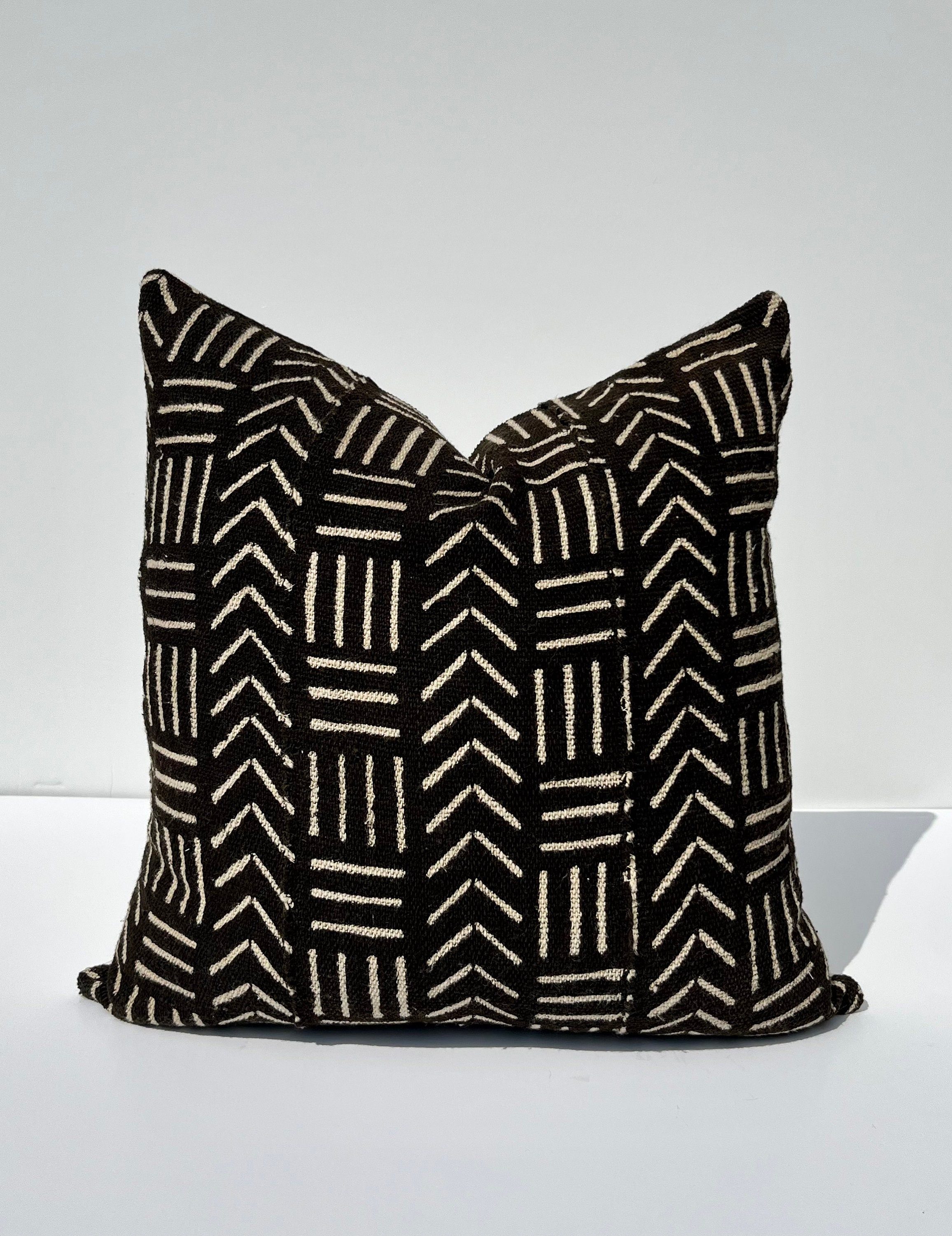 12 x 26 African Mudcloth Pillow Cover - Black Chevron