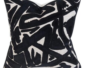 Black Velvet Pillow Cover - Onyx Geometric / Abstract Velvet Decorative Pillow - Grace Pillow Cover