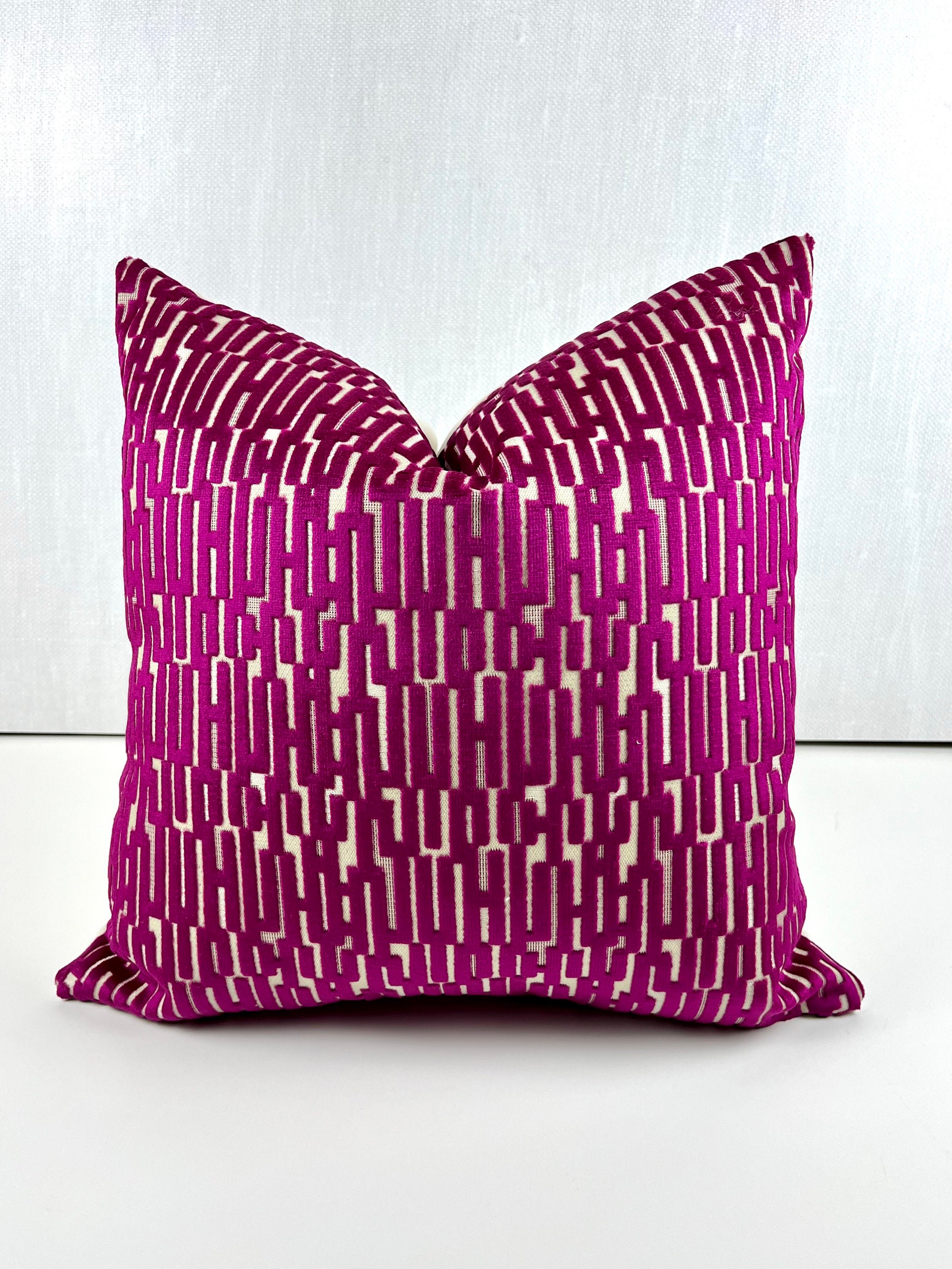 Fuchsia Velvet Pillow Cover Pink Geometric / Abstract Velvet Etsy