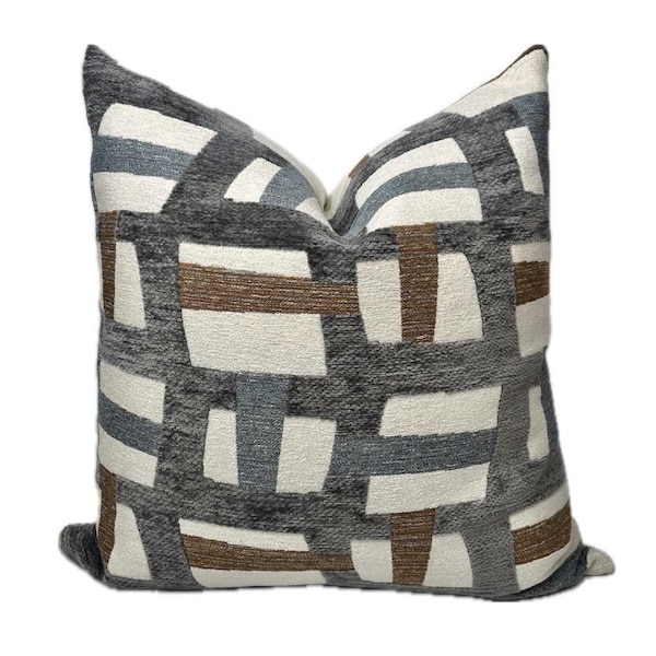 Modern Geometric Pillow Cover Blue, Grey, Cream, Brown - Colin