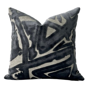 Grey Velvet Pillow Cover - Charcoal Geometric / Abstract Velvet Decorative Pillow - Henley Pillow Cover