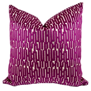 Fuchsia Velvet Pillow Cover - Pink Geometric / Abstract Decorative Pillow - Emery Pillow Cover