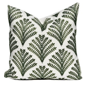 Green and White Fern Embroidered Throw Pillow Covers - Olivia Pillow Cover