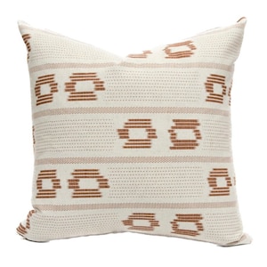 Cream and Rust Double Circle Design on Ivory  - Nola Pillow Cover