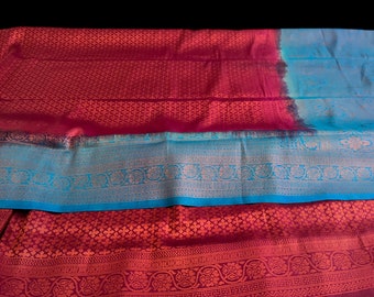 Purple and Bright blue pure Silk Saree | Contrast copper zari designs with fall and pico done| Pongal special | petelz