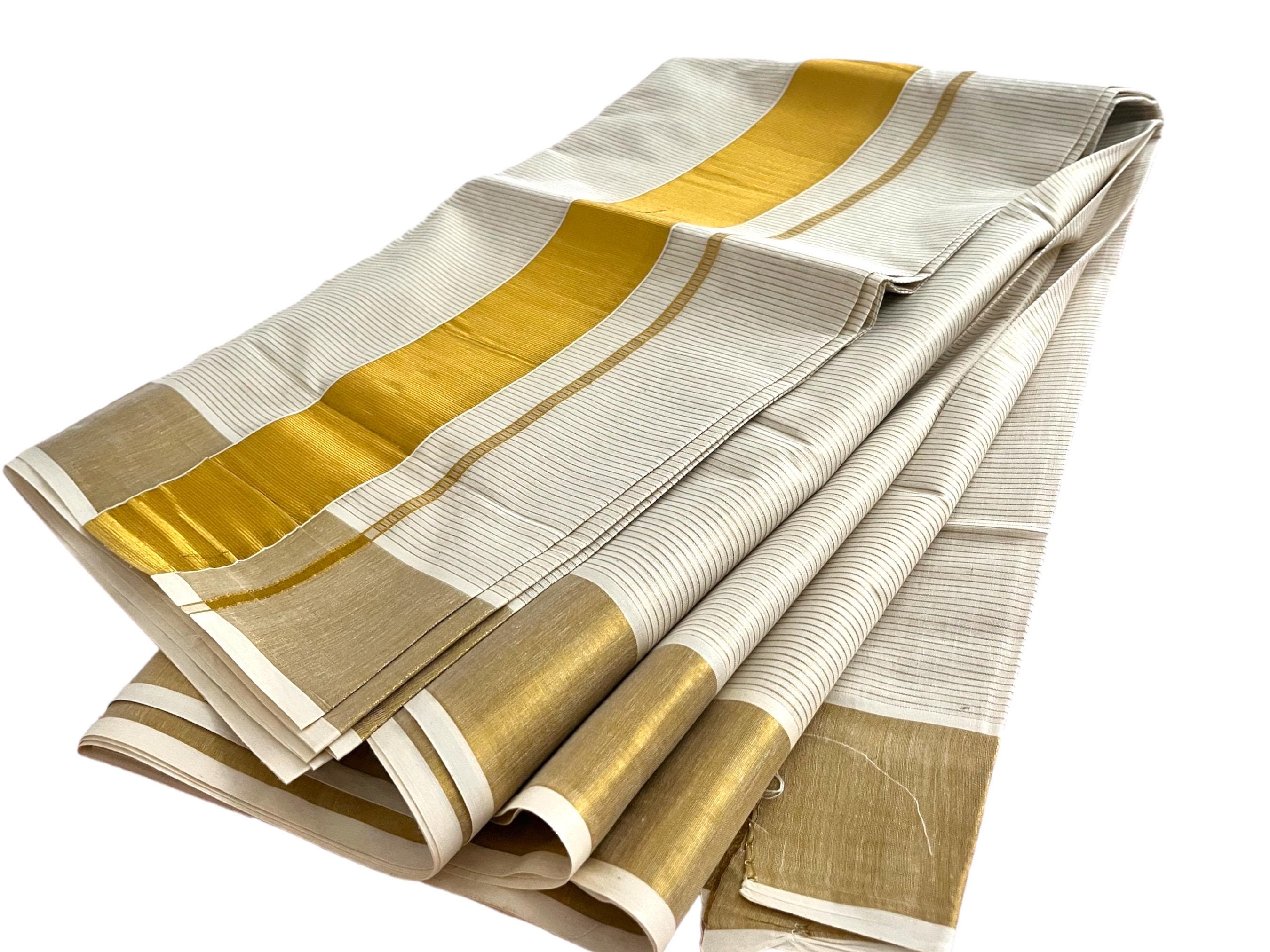 Vishu Pattern Kerala Onam Vishu Set Saree Gold Border With Stripe Pattern | Kerala ...