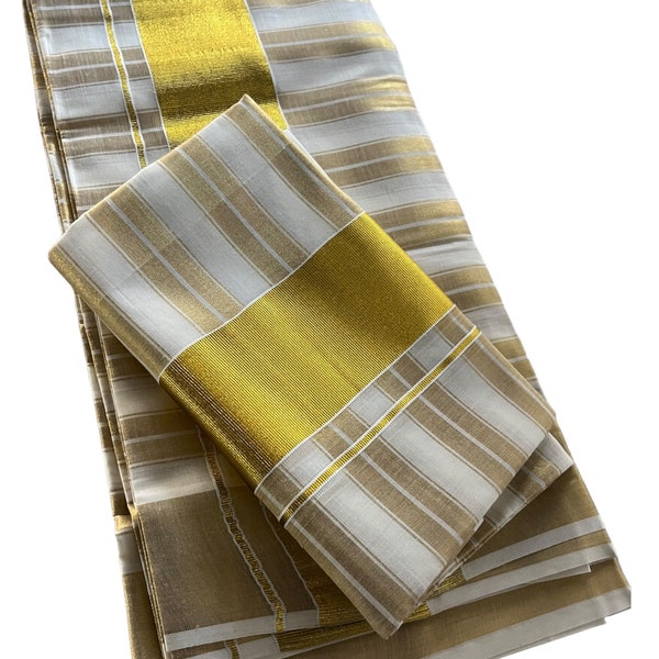 Kerala set Mundu gold  stripe Tissue Vishu | Onam dress Mundum Neriyathum| Petelz|petals | indian traditional kerala saree