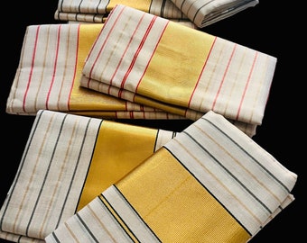 Kerala set Mundu Gold Tissue with stripe | Vishu Onam Saree Mundum Neriyathum| Petelz|petals |Indian Kerala  Saree
