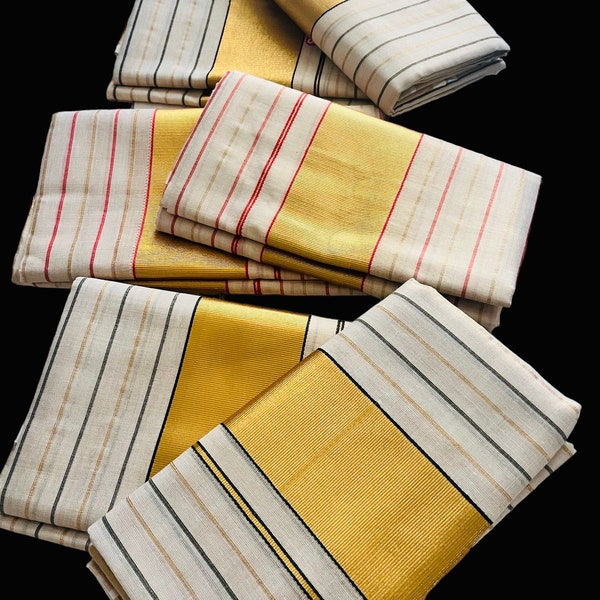 Kerala set Mundu Gold Tissue with stripe | Vishu Onam Saree Mundum Neriyathum| Petelz|petals |Indian Kerala  Saree