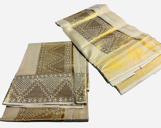 Elegant Saree Vishu Collection - Premium Tissue Set Mundu with Tussels