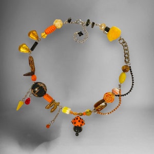 Autumn Mushroom Necklace: Rhinestone & Glass Bead Choker