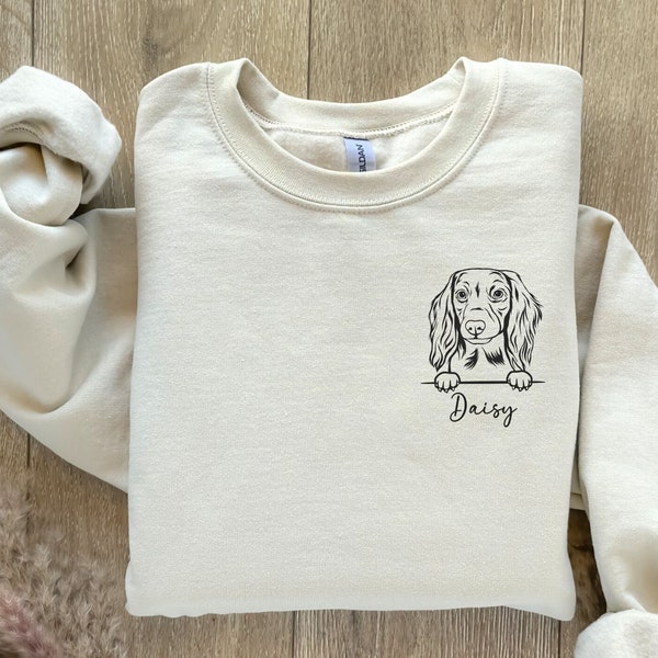 Long Haired Dachshund Personalized Sweatshirt, Custom Long Haired Dachshund Sweatshirt, New Dog Owner, Gift for Doxie Owner, Weiner Dog