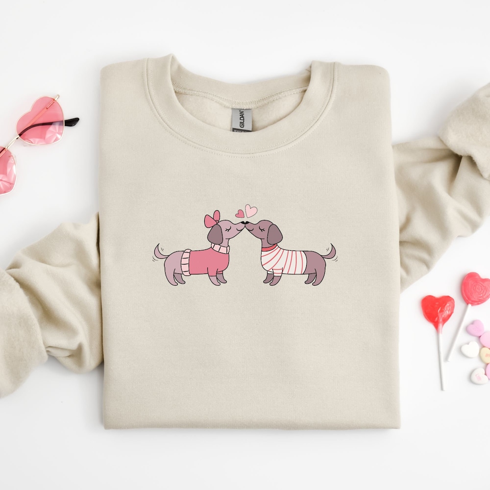 Valentine'S Day Dogs In Love Sweatshirt, Valentine'S Day Gift, Cute Valentine'S Day Sweater, Valentine'S Crewneck, Cute Lovers Pullover Onlytee