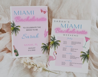 Itinéraire pour célibataires à Miami | Enterrement de vie de jeune fille | Modèle d'enterrement de vie de jeune fille à téléchargement immédiat | Modèle recto-verso