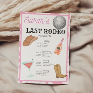 Last Rodeo Bachelorette Itinerary - Nashville or Texas Bachelorette Party - Instant Download Bachelorette Party