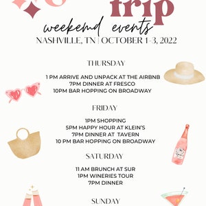 Girls Trip Itinerary Template Reunion Vacation Itinerary Instant ...
