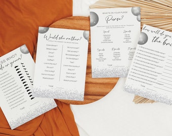 Disco Theme Bridal a Shower Game Pack | Editable Bridal Shower Templates | Digital Wedding Shower Games | Set of 4 Shower Games