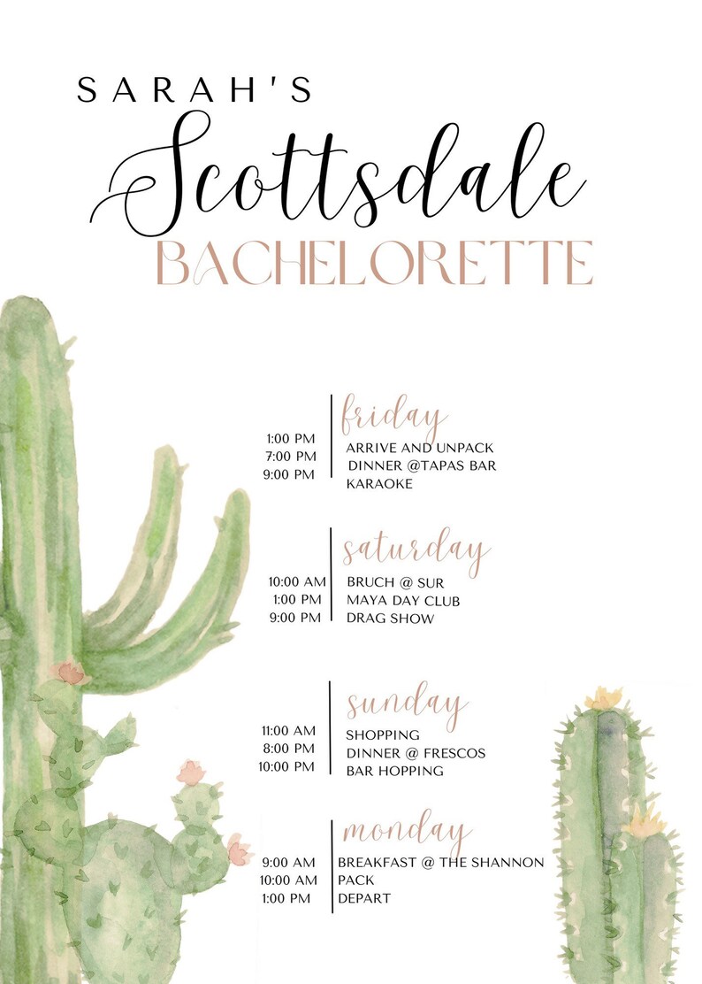 Scottsdale Bachelorette Itinerary Bachelorette Party Texas Etsy