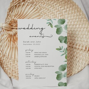 Itinerário de fim de semana de casamento - Programação de eventos de casamento - Modelo de download instantâneo de cartão de boas-vindas do hotel