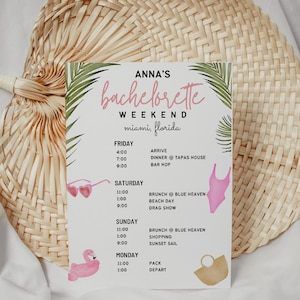 Miami Bachelorette Itinerary | Bachelorette Party | Instant Download Bachelorette Party Template