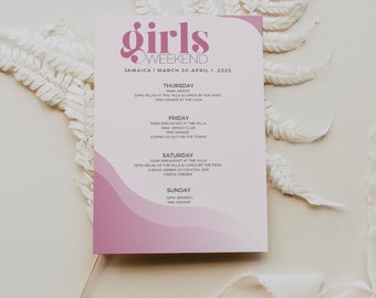 Girls Trip Itinerary Template - Reunion Vacation Itinerary - Instant Download Itinerary Template - Vacation Details