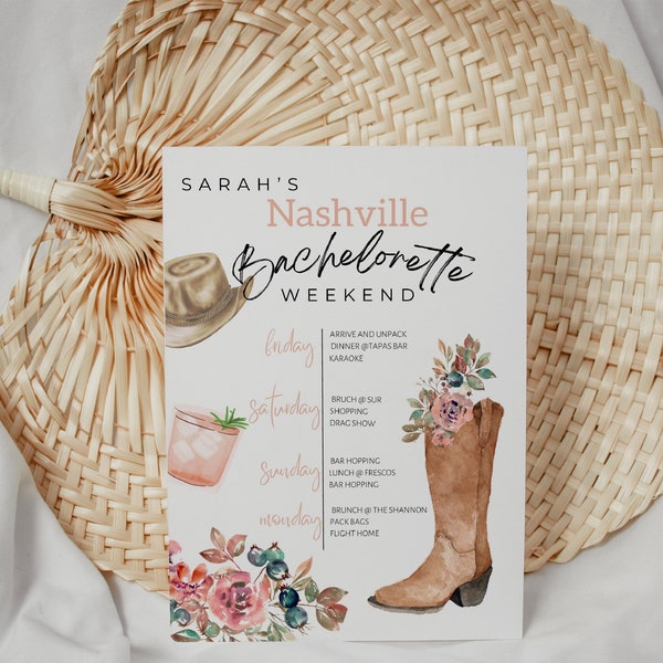 Nashville Bachelorette Itinerary - Bachelorette Party - Instant Download Bachelorette Party