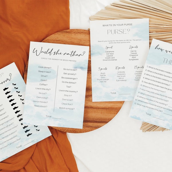 Cloud Nine Bridal a Shower Game Pack | Editable Bridal Shower Templates | Digital Wedding Shower Games | Set of 4 Shower Games| Cloud 9