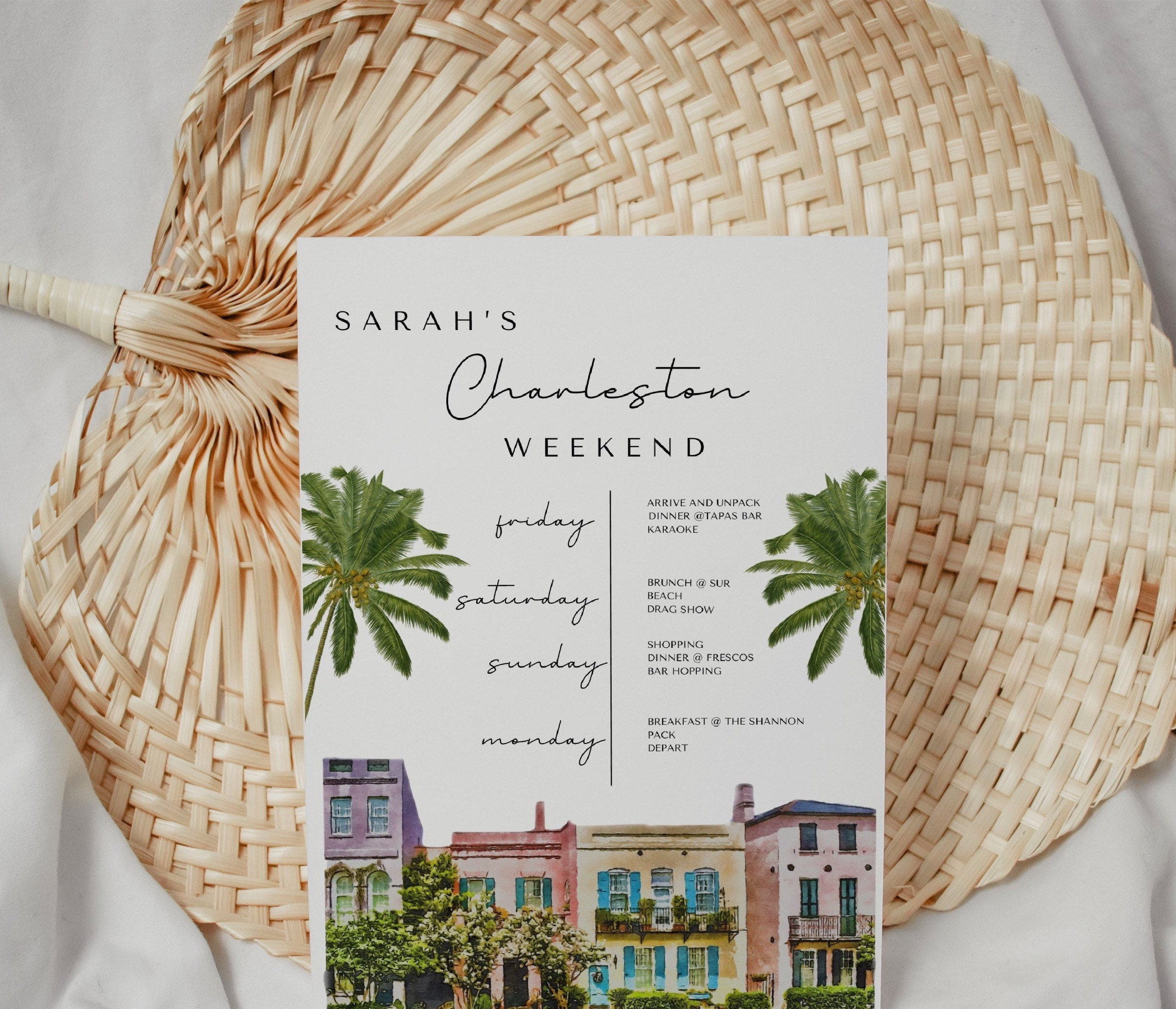 Charleston Bachelorette Itinerary - Bachelorette Party - Instant Download Bachelorette Party