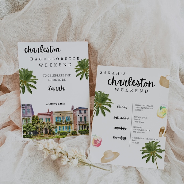 Charleston Bachelorette Itinerary - Bachelorette Party - Instant Download Bachelorette Party