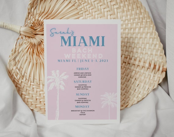 Miami Bachelorette Itinerary | Bachelorette Party | Instant Download Bachelorette Party Template